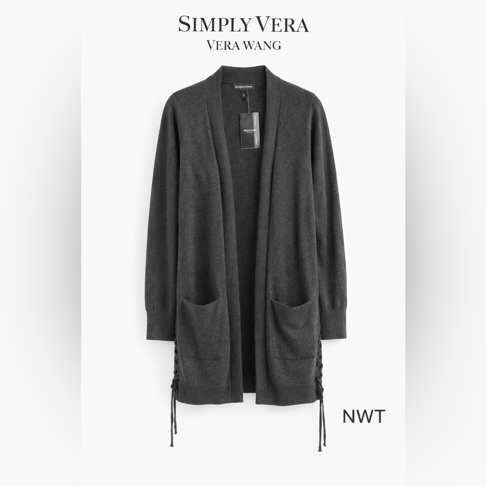 Simply Vera Vera Wang Charcoal Open-Front Cardigan NWT